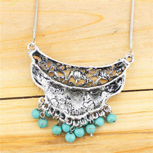 Vintage Jewelry Victoria Antique Silver Plated Flower Pendant Turquoise Necklace TN17