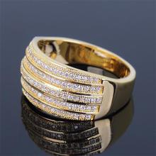New Fashion Gold Plated Men and Women Ring Deluxe Round Shape Setting AAA Zirconia Lovers Engagement