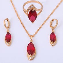 18k yellow gold plated Necklaces & Pendants Earrings Sets jewelry Ruby Crystal Zircon Fashion jewelry JS070