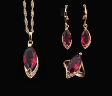 18k yellow gold plated Necklaces Pendants Earrings Ring Crystal Sets jewelry Ruby Fashion jewelry Ring sz