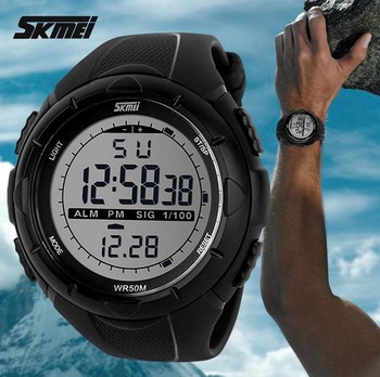 2015 новый Skmei бренд мужской из светодиодов цифровой военные часы, 50 м погружения плавать платье спортивные часы мода открытый наручные часы