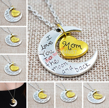 Hot Selling Mom’s Gifts Fashion New Charms Jewelry  I Love You to the Moon and Back Necklace Heart Mom Daughter Silver Gold Tone