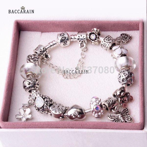 European style Charm White 925 beads fit Pandora Bracelet for Women murano charm butterfly heart beads