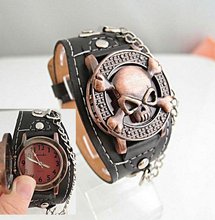 Wholesale Cool Skull with Cover Design Leather Watch men.TOP quality. MEIS001