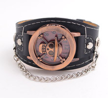 christmas holiday sale Wholesale wristwatches Cool Skull with Cover Design Leather Watch men TOP quality MEIS001