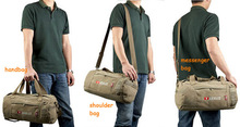 Aerlis 2013 barrel canvas travel sports bag for men women Tactical handbag shoulder bags Black Khaki
