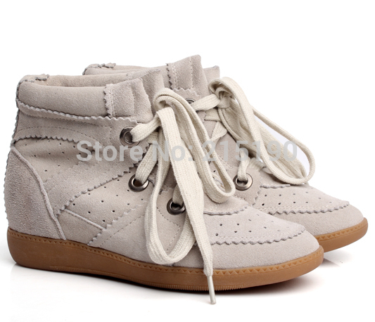 Breathable Red Hollow out Isabel Marant Leather Shoes Height Increasing Wedge Sneakers Women Low top Shoes