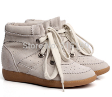 Breathable Red Hollow out Isabel Marant Leather Shoes Height Increasing Wedge Sneakers Women Low top Shoes