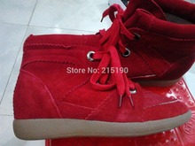 Breathable Red Hollow out Isabel Marant Leather Shoes Height Increasing Wedge Sneakers Women Low top Shoes