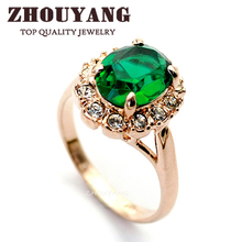 18K Real K Gold Plated Emerald Green Ring Elegant Jewelry  Made with Austrian Crystal Stellux Full Size Wholesale rings ZYR088