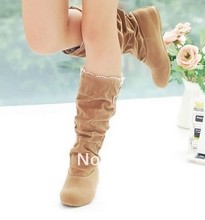 free shipping winter boots woman 2013 sexy Suede Half Fur boots Big Size flat shoes women
