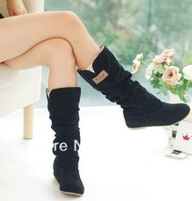 free shipping winter boots woman 2013 sexy Suede Half Fur boots Big Size flat shoes women