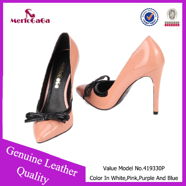 Free Shipping New 2014 Fashion Bowknot pink Pointed Toe Shoes Women Pumps Asakuchi High Heels Sexy