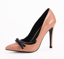 Free Shipping New 2014 Fashion Bowknot pink Pointed Toe Shoes Women Pumps Asakuchi High Heels Sexy