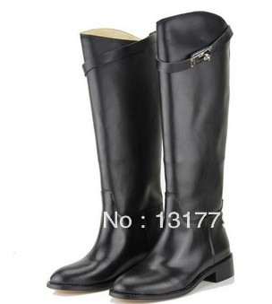 free shipping genuine leather flat heel Winter Women Brand Genuine Leather Knee Boots Ladies Black Knight