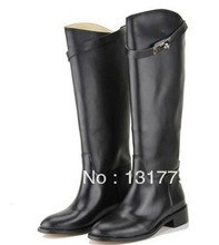 genuine leather flat heel  Winter Women Brand Genuine Leather Knee Boots Ladies  Black Knight Long Boots Sexy Knee-High Boots