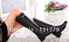 free shipping genuine leather flat heel Winter Women Brand Genuine Leather Knee Boots Ladies Black Knight