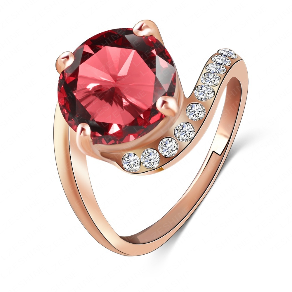 LZESHINE Brand Personalited Red Ruby Ring Real 18K Rose Gold Plated Genuine SWA Element Austrian Crystal