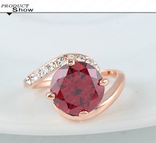 LZESHINE Brand Personalited Red Ruby Ring Real 18K Rose Gold Plated Genuine SWA Element Austrian Crystal