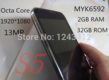 I9600 5.1 -inch S5 mobile phone 2 gb RAM 32 gb ROM S5 MTK6592 octahedral core 1920 * 1080 13.0 pixel free shipping.