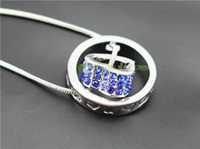 wedding brand fashion austrian Crystal rhinestones zircon float floating heart circle snake chain Necklace pendant jewelry