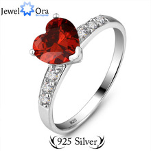 925 Sterling silver Wedding jewelry  JewelOra #RI100528 Classic Red CZ Cut  Heart  Rings for Women Sterling Silver Jewelry