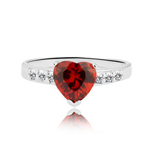 Genuine 925 Jewelry Gifts For Woman Classic Ruby CZ Heart Rings For Women Sterling Silver Jewelry