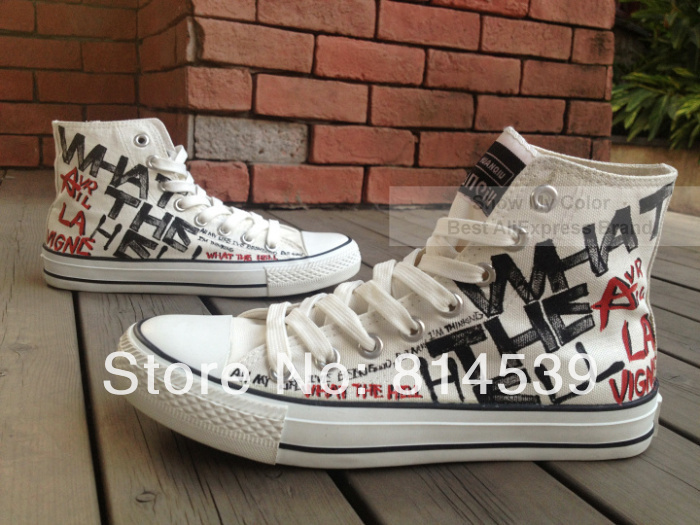 Avril Lavigne What The Hell Canvas Shoes Hand Painted Fashion Sneakers High Top Casual Shoes