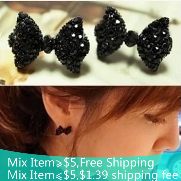 2015 fashion trendy jewelry Black Bow full rhinestone stud earrings for women jewelry