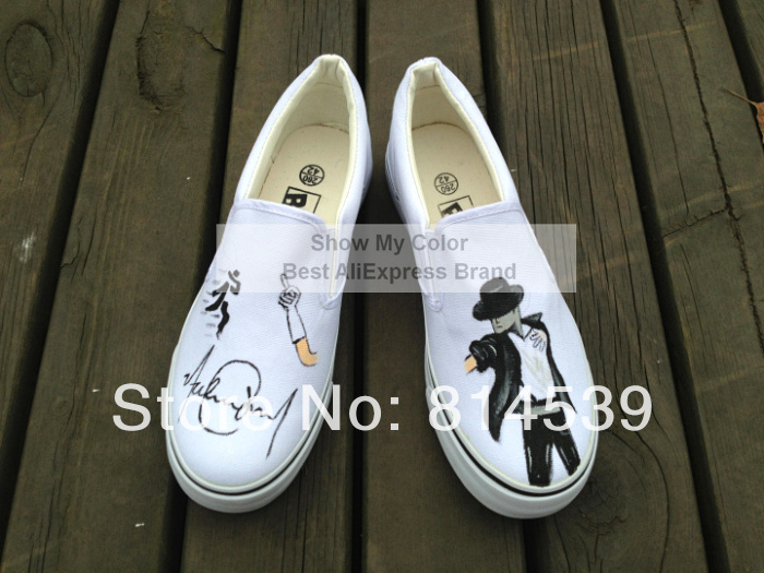 Michael Jackson Hand Painted Slip On White Canvas Shoes Custom Sneakers for Men Women