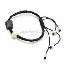Shipment Free Natural pearl with Agate bear lady woven bracelet fashion women stainless steel jewelery