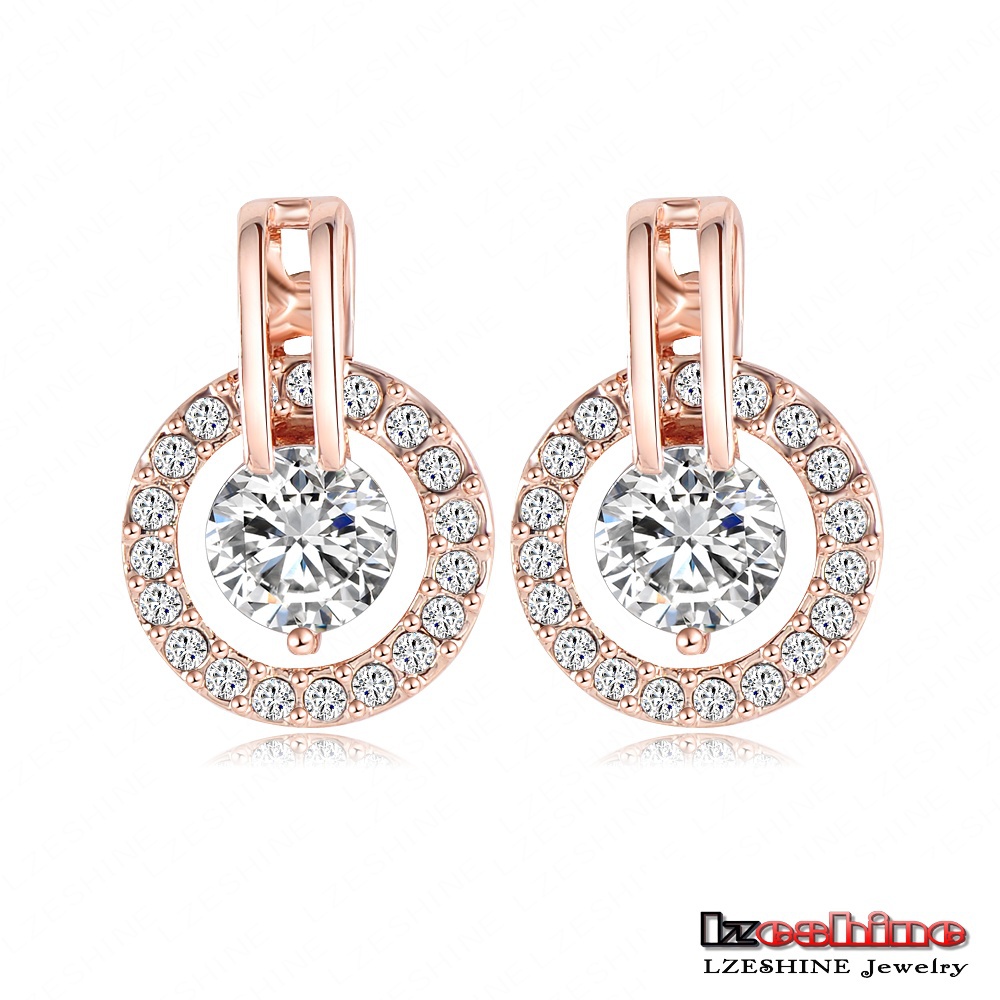 LZESHINE Brand Classic Luxury Circle Earrings Jewelry 18K Rose Gold Plate Austrian Crystal SWA Elements Studs