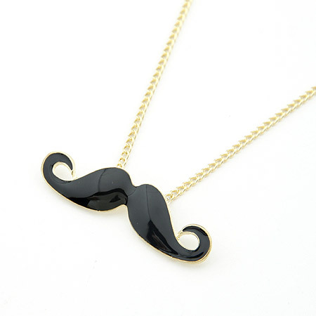 Fashion Jewelry 2014 New Design Charming Gold Chains Enamel Black Mustache Beard Pendant Necklace Statement Long