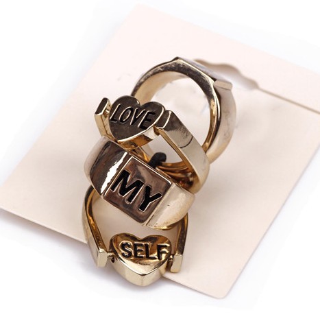 4 pcs set personality fashion accessories vintage gold joint ring brief lettering letter finger ring honey
