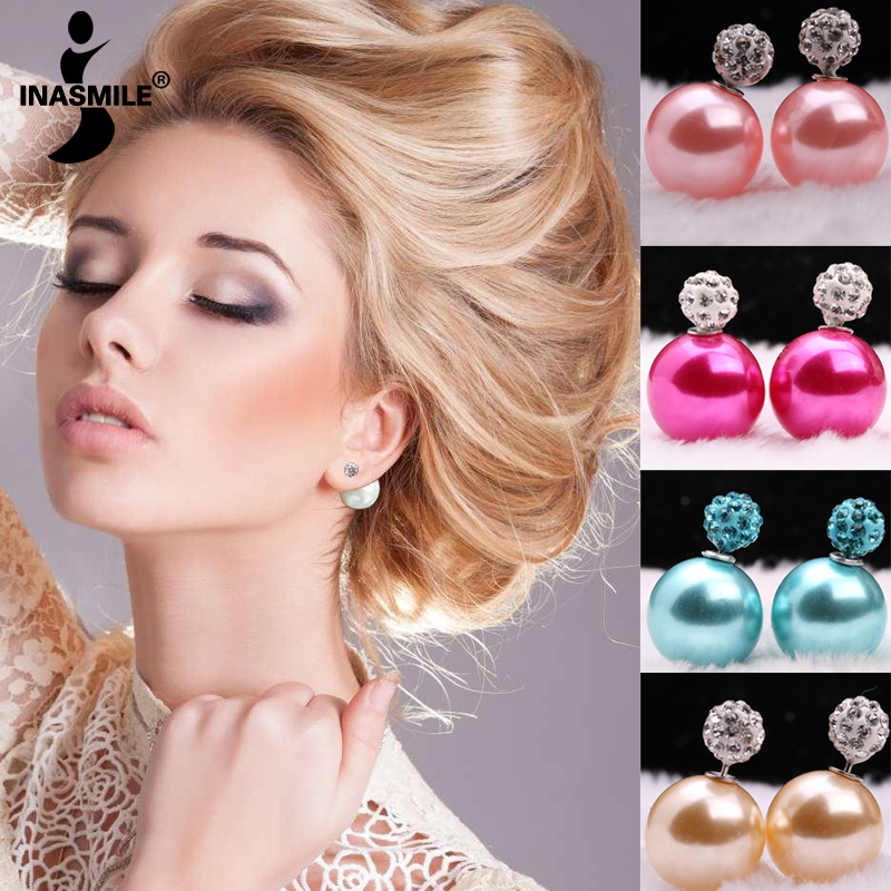 2015 new jewelry brincos double pearl earrings beads crystal earrings for women channel earrings pendientes stud