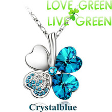 Free Shipping Factory Wholesale Price 18K GP Austrian Crystal Clover 10 colors mixed 4 Leaf Leaves pendant Necklace jewelry 9554