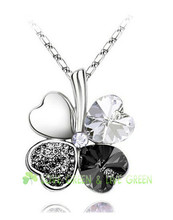  0 99 promotion factory hotsell 18KGP Austrian Crystal four Leaf Leaves Clover heart rhinestones necklace