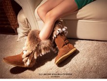 High Quality Nature Fox Fur New Fashion snow boots for women real genuine leather winter shoes