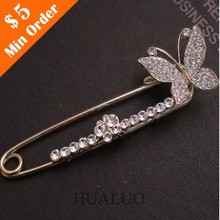 Free shipping Min.order is $10 (mix order)Korea Style Jewelry High Quality Noble Butterfly Brooch Fashion Pin Corsage (Gold) X34