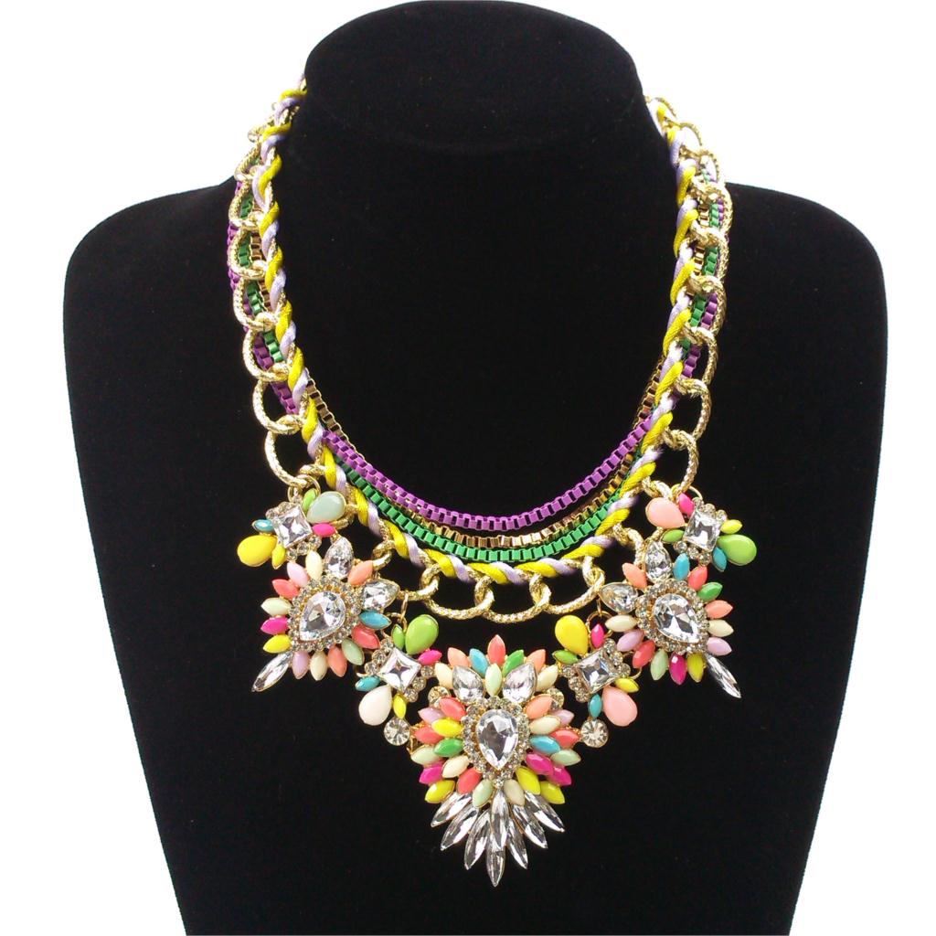 2015 New Fashion Multilayer Crystal Jewelry Sweety Floral Brand Necklace Luxury Statement Chocker Chain Necklace Pendant