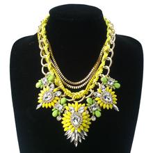 2015 New Fashion Multilayer Crystal Jewelry Sweety Floral Brand Necklace Luxury Statement Chocker Chain Necklace Pendant